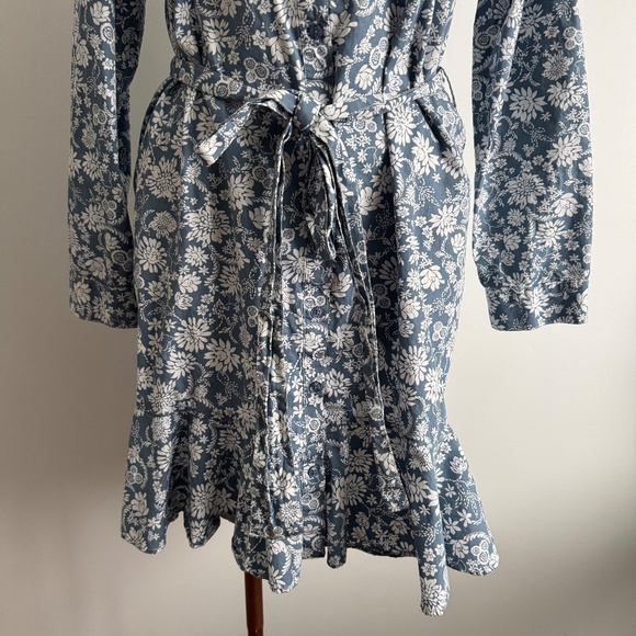 Chaps - Blue and White Floral Button Down Midi Dress - Picture 2 of 12